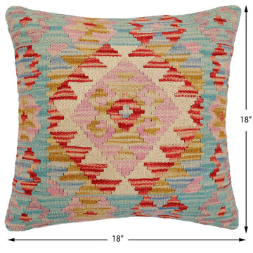 handmade Traditional Pillow Blue Red Hand-Woven SQUARE 100% WOOL Hand woven turkish pillow2' x 2'